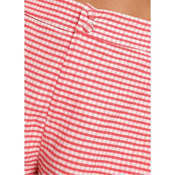 Gingham Print Button-Front Summer Shorts—red and white - Picture 4 of 5